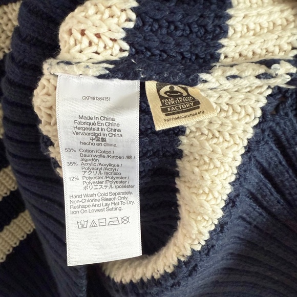 NWT Madewell Wide Rib Turtleneck Chunky Sweater Women’s L Indigo Stripe Preppy - Picture 7 of 10